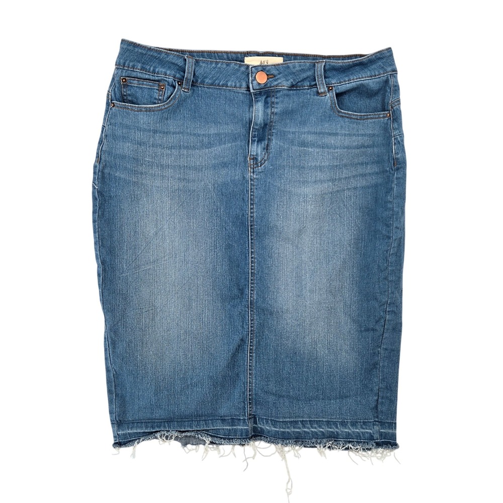 A2Y 2X Denim Pencil Skirt Women Blue Medium Wash Raw Hem